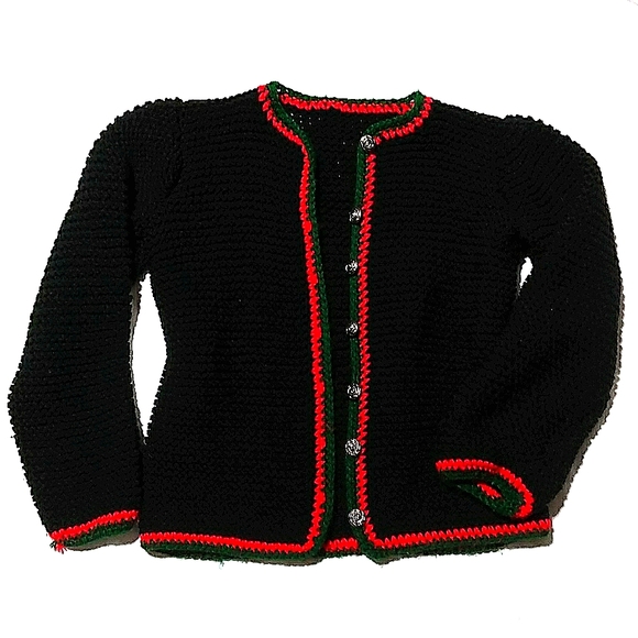 VINTAGE Crocheted Christmas Holiday Cardigan w Rose Buttons - O-O-A-K Hand-Made - Picture 16 of 16
